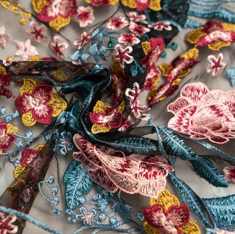 Newest polyester tulle embroidery lace fabric 3D floral for lady wedding dress