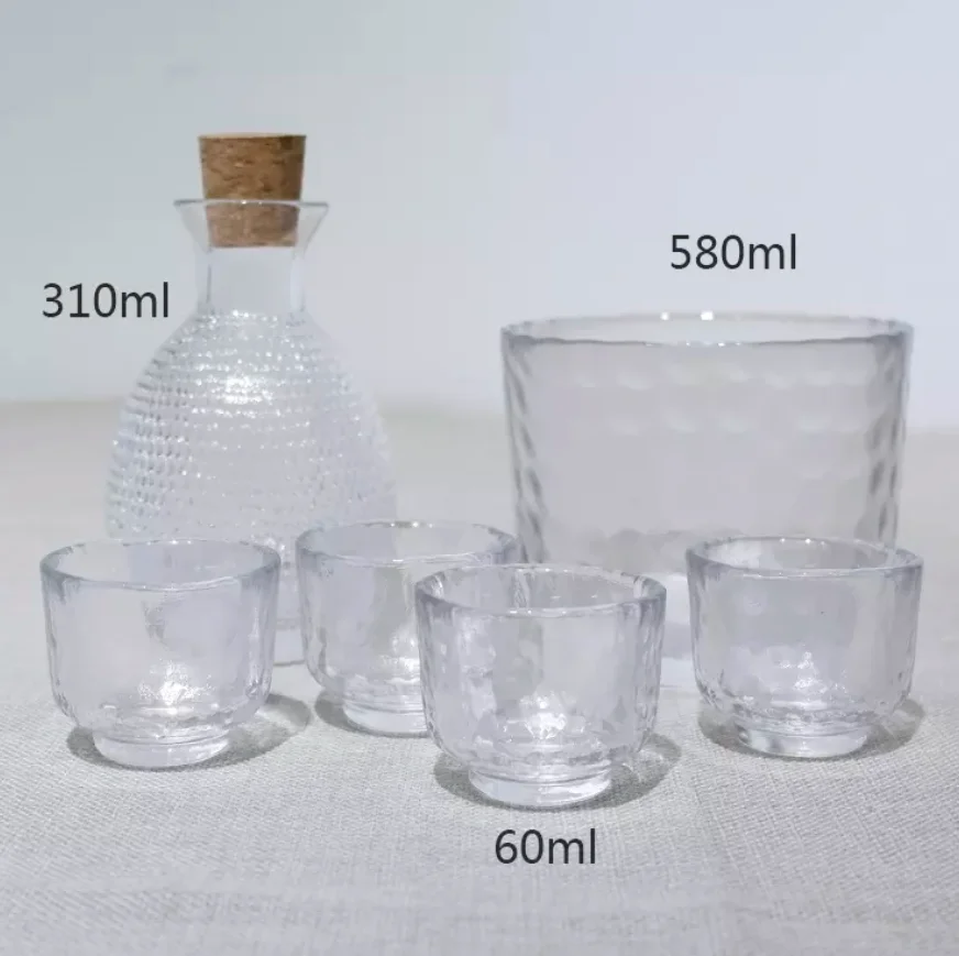 Japanese Hammer Sake Set Clear Glass Wine Set With Wine Dispenser Ice Bucket