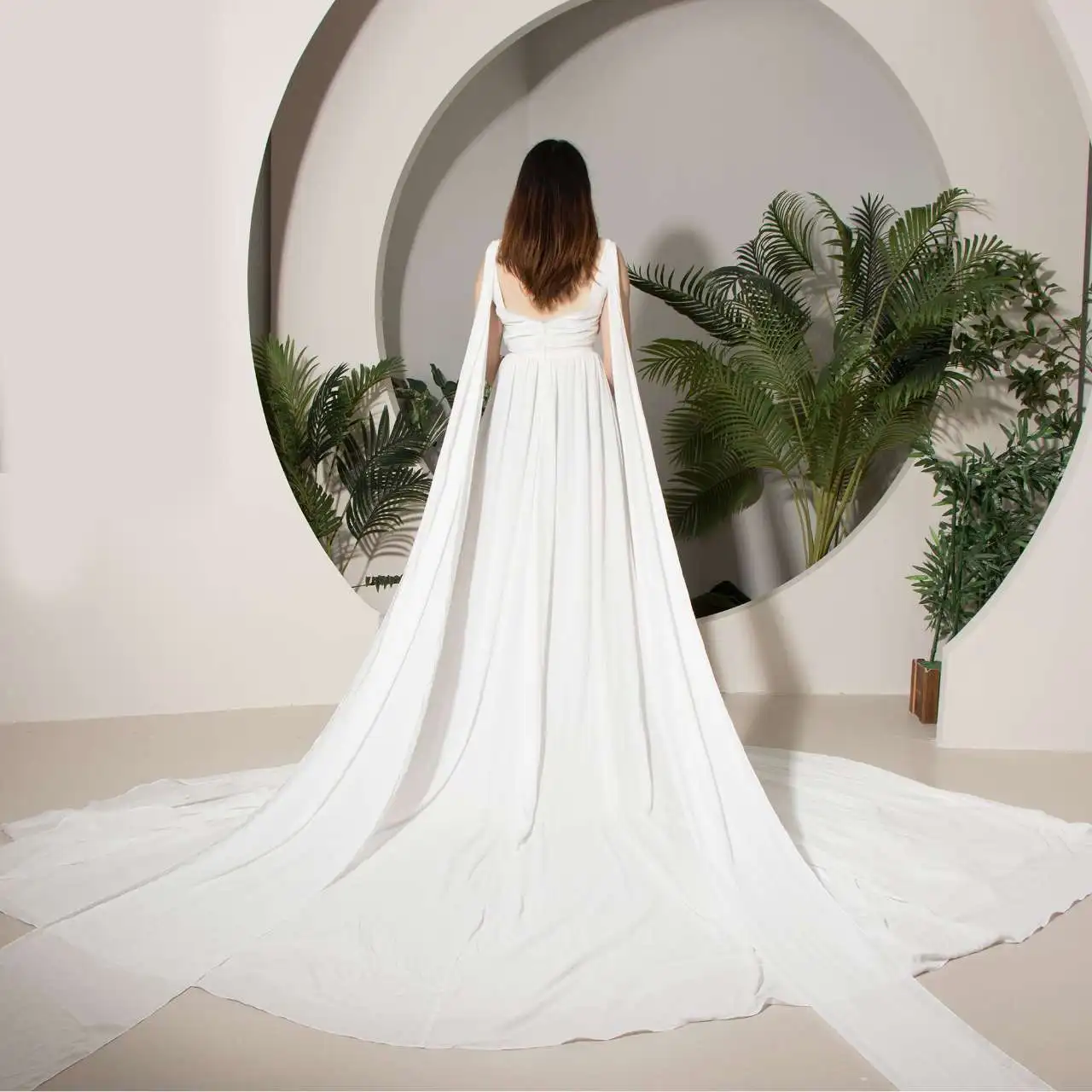 Ready to Ship Style White Sleeveless Backless Split Evening Wedding Dress With Long Trailing