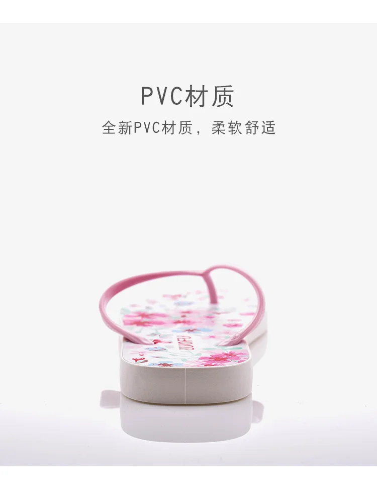 luofu PVC  flower print Outdoor Anti-slip Casual Quick Drying Pvc Comfortable Flat Flip Flops Slippers For Ladies