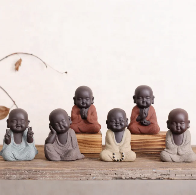 Chinese  fine smile laughing Little monk buddha statue creative home tea ceremony crafts Kung Fu Kid ceramic little monk tea pet