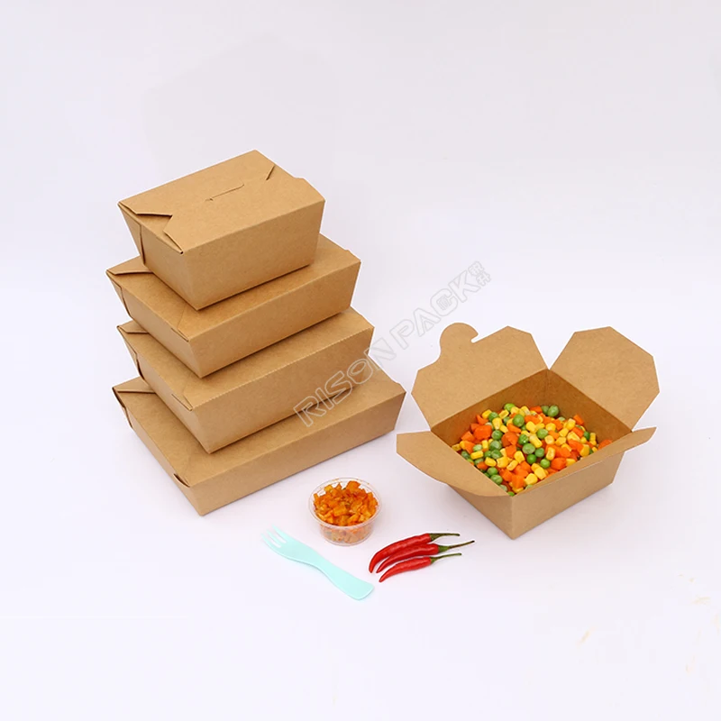 Disposable Take Away to Go Packaging Container Custom Printed Kraft Lunch Food Paper Box for Food