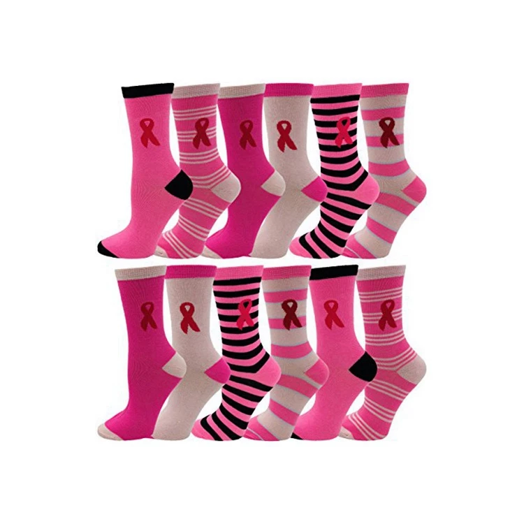 RL-B345 pink ribbon breast cancer awareness socks