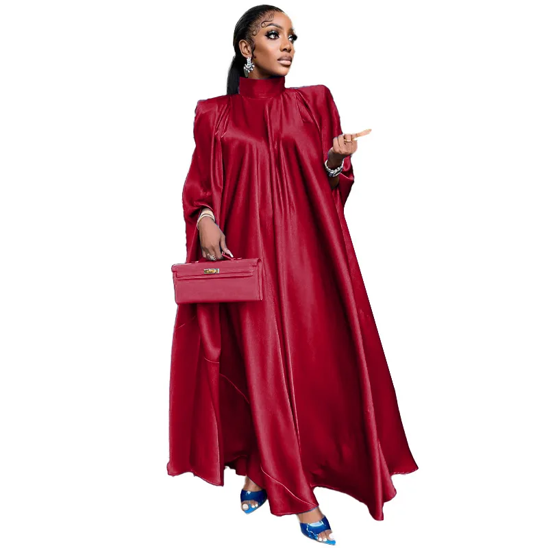 Islamic clothing women evening dress printed long sleeves Dubai elegant satin gown long abaya muslim women dress