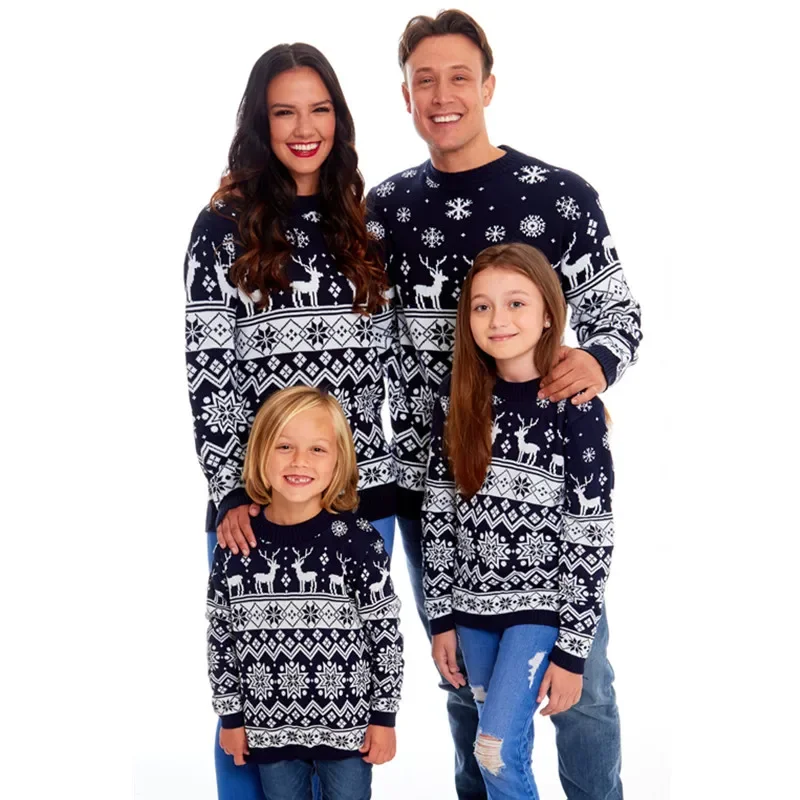 Cute deer print Family Mom and Daughter Clothes woolen Cotton Sweater top Christmas Matching Christmas Outfits parent-child