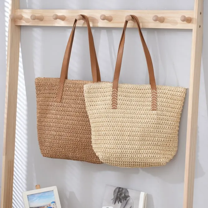 Hot Sales Crochet Handbag Women Large Summer Custom Woven Handmade Paper Straw Beach Tote Straw Bag