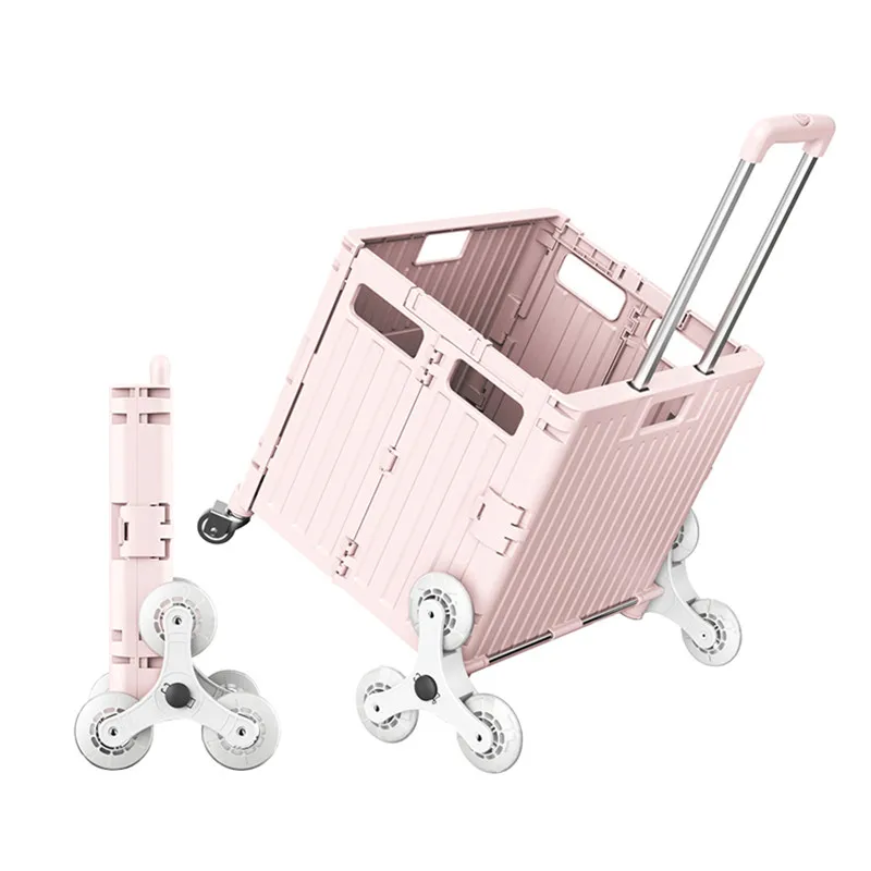 Easy Climbing Stair Eight Wheels Plastic Rolling Folding Cart, Foldable Trolley, Hand Cart Shopping Cart Shopping Trolley 50kg