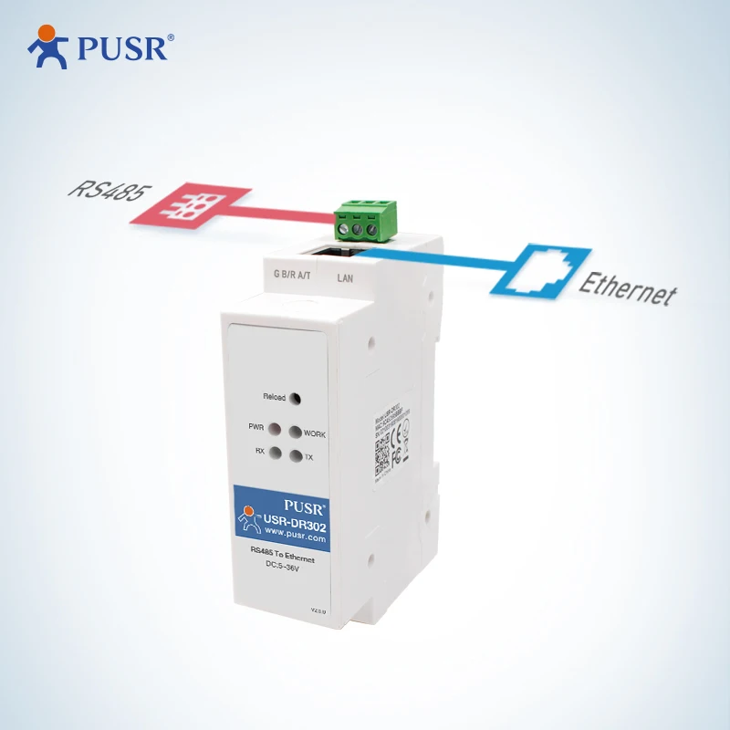USR-DR302 Standard DIN-Rail Mounting RS485 to Ethernet Transmit Data Transparently TCP/IP Modbus to Ethernet Gateway
