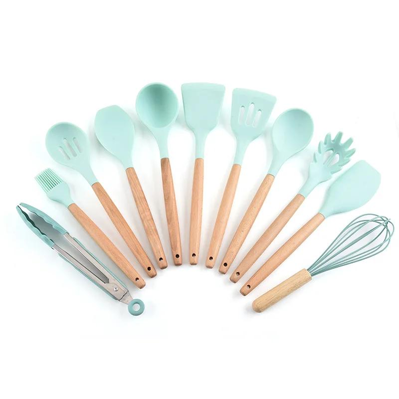 
Kitchen Utensil Set Silicone Cooking Utensils 12Piece - Cooking Utensils Set with Bamboo Wood Handles for Nonstick Cookware 