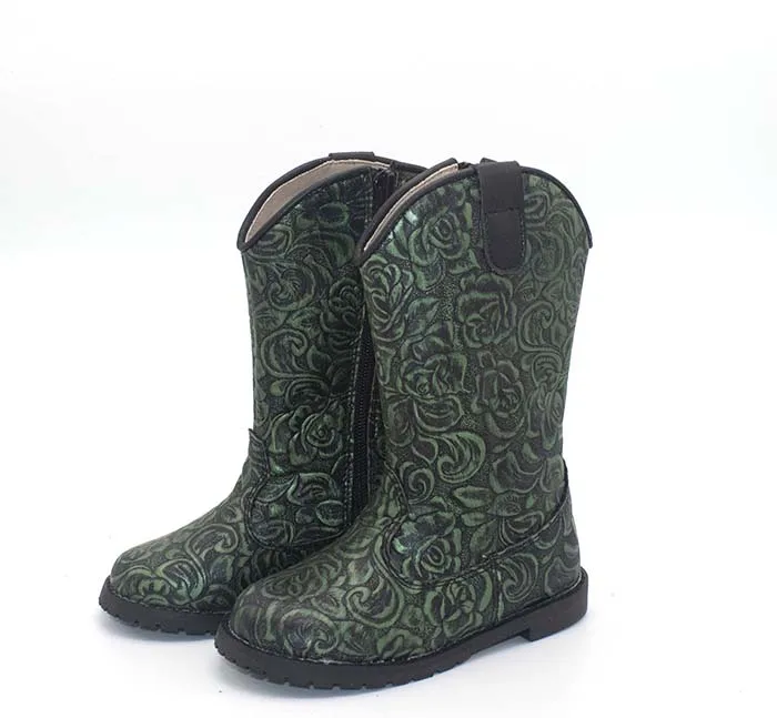 green floral western baby toddler kids high cowboy boots girls