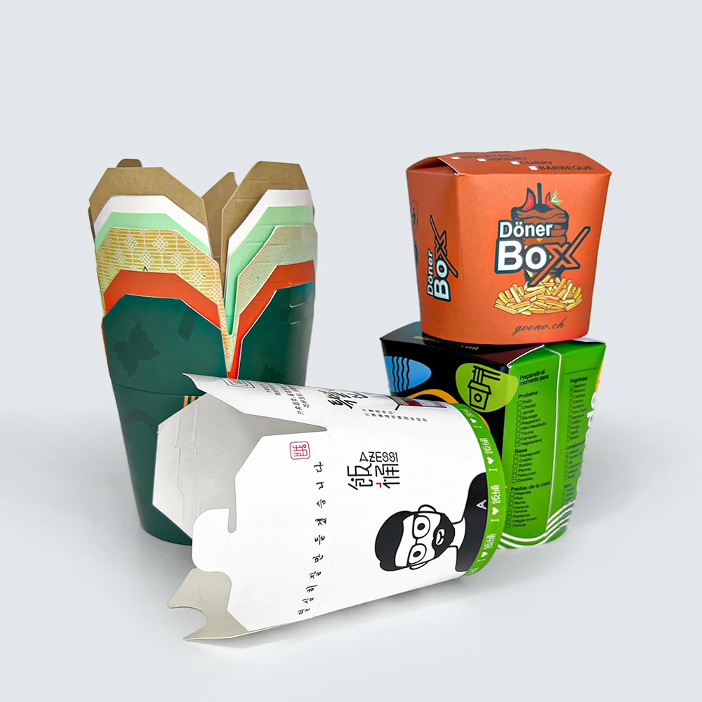 16oz 26oz 32oz kraft food packaging custom printed disposable takeout takeaway container chinese noodle paper box with handle
