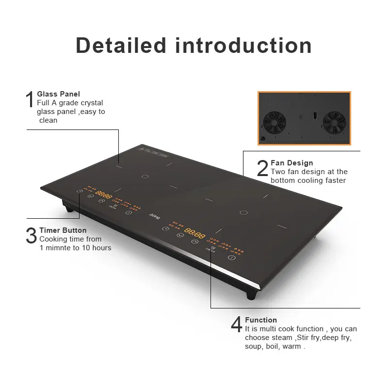 New built-in cooking Commercial cocina de 3500W cooktop Electric 2 double burner Induction