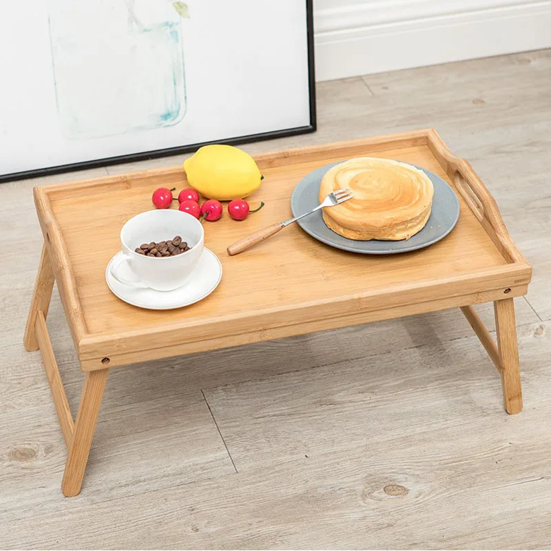 Custom Wood Food Serving Tray Bamboo Bed Table Breakfast Tray Table With Folding Legs