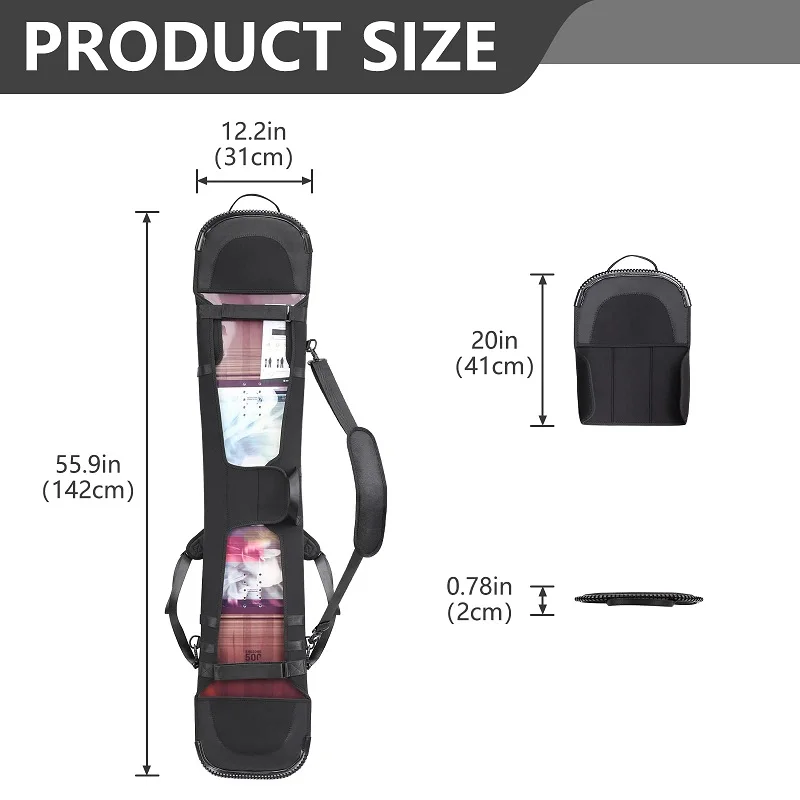 Custom Logo Adjustable Travel Neoprene Soft Protection Snowboard Sleeve Cover Case with Shoulder Strap&Pocket