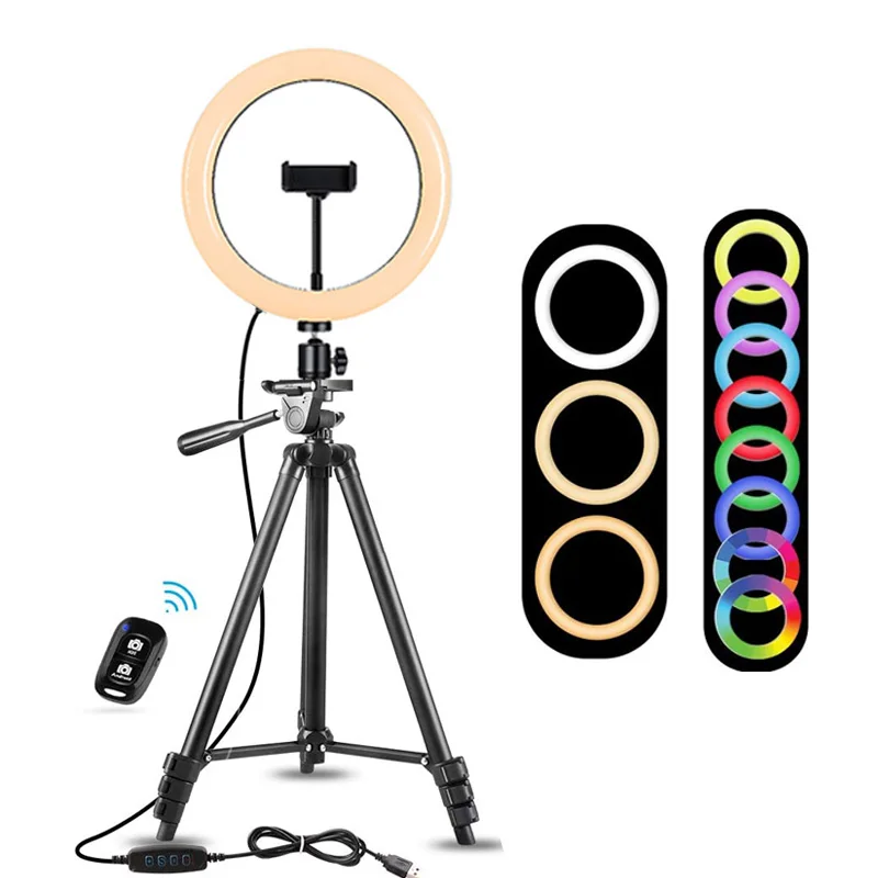 8inch 10.2inch Halo Table USB Beauty Video Studio Photo Circle Lamp Selfie RGB Led Ring Fill Light With Tripod Stand