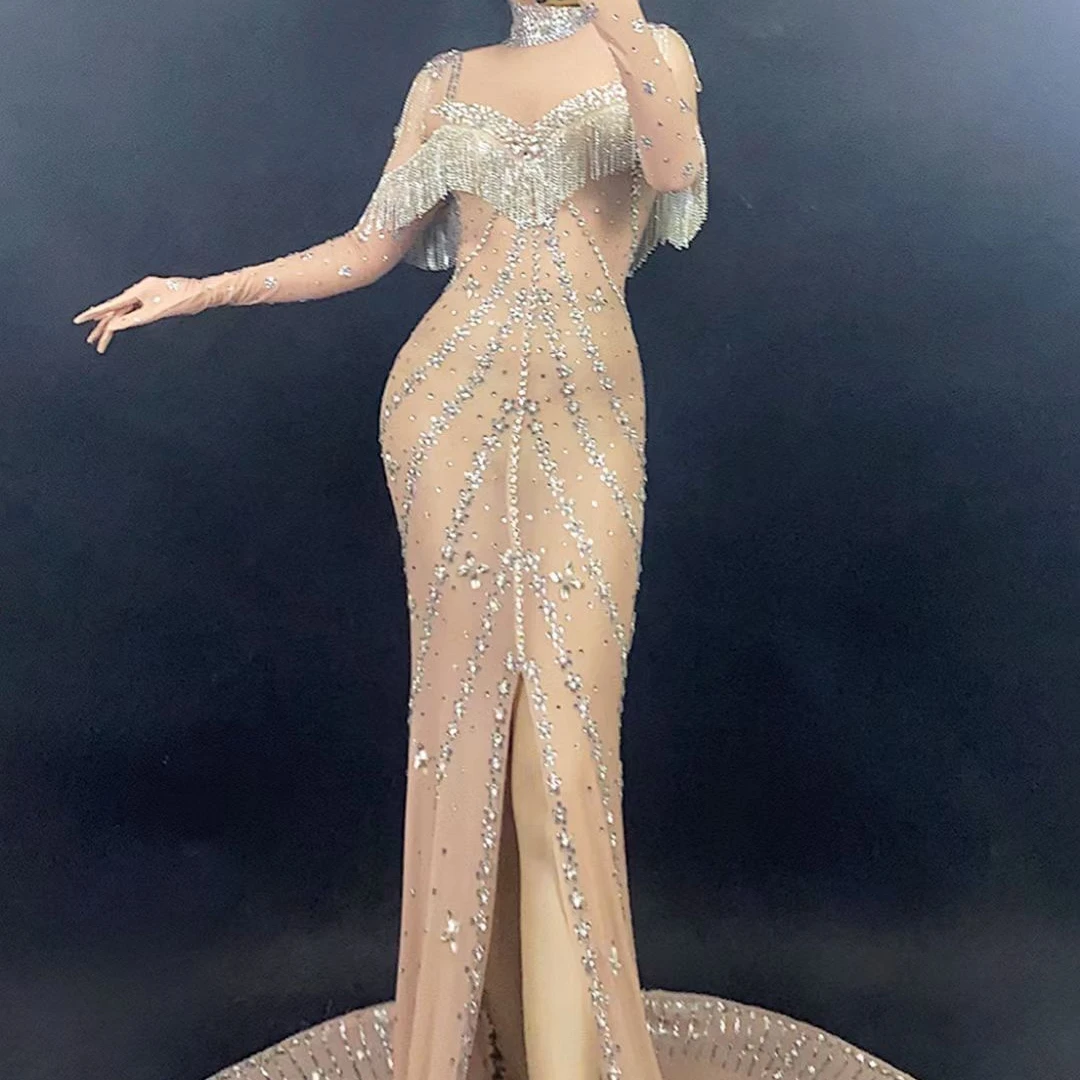 2022 Long Sleeve Singer Stage Show Party Dress sexy Women Wholesale Evening Dresses