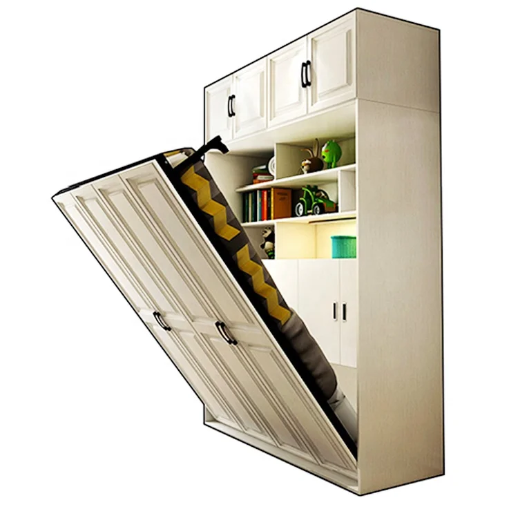 
Home furniture queen size bookshelf metal frame fold up double mounted wall bed mechanism with desk 