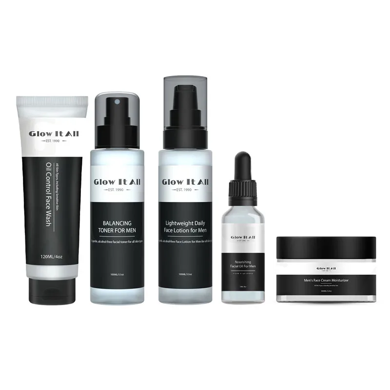 OEM Moisturizing Anti Acne Whitening Face Cleanser Face Cream Lotion Oil Facial Organic Men Skin Care Set Skincare Private Label