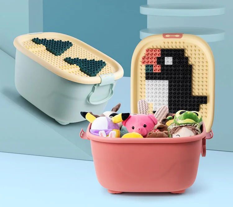 2021 Wholesale  Free Plastic Car Shape Cartoon Kids Toy Storage Box With Wheel lid