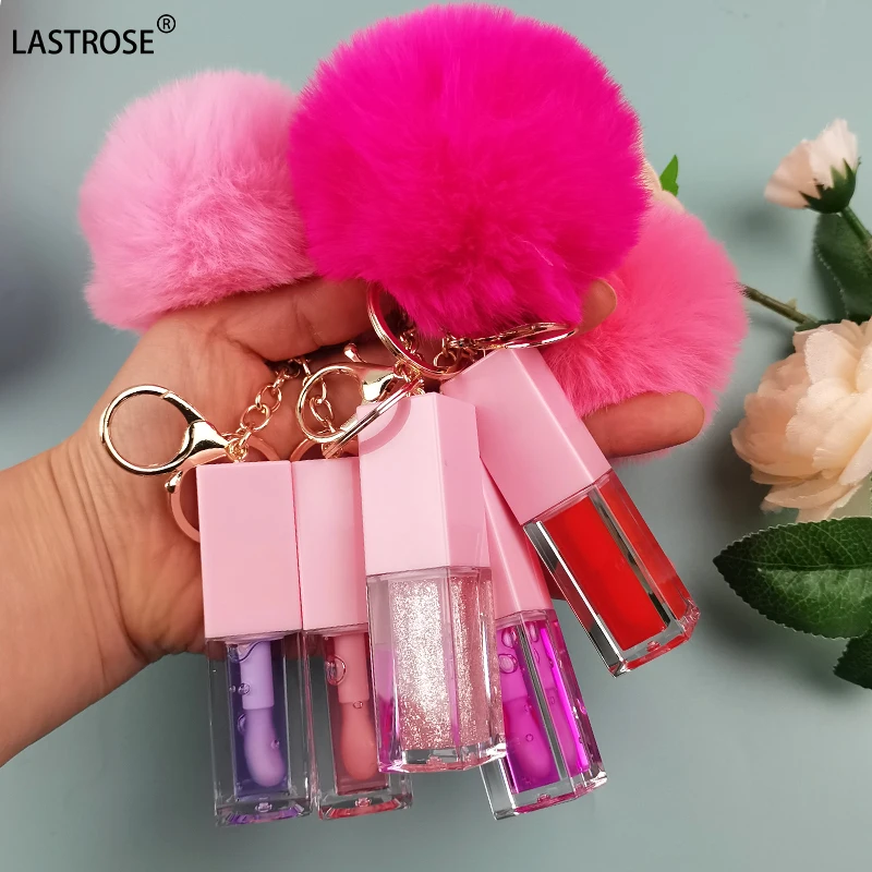 Wholesale Private label 5ml  lip oil with logo Pompom Keychain Vegan Moisturizing Lip Oil
