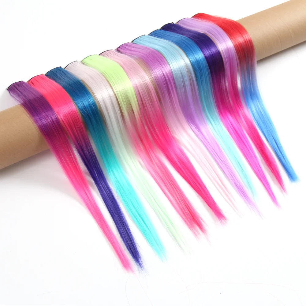 Hot Selling Colorful Rainbow Straight Hairpieces Cosplay Dress Up Party  Colored Clip in Hair Extensions