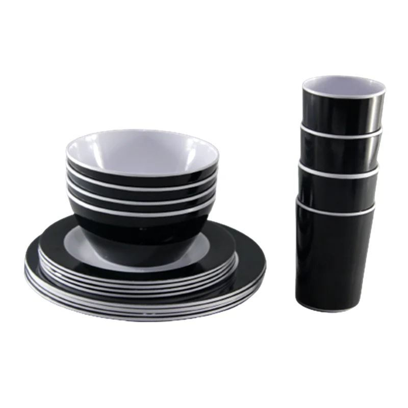 Simple style melamine tableware set of 12 pieces plate bowl cup set