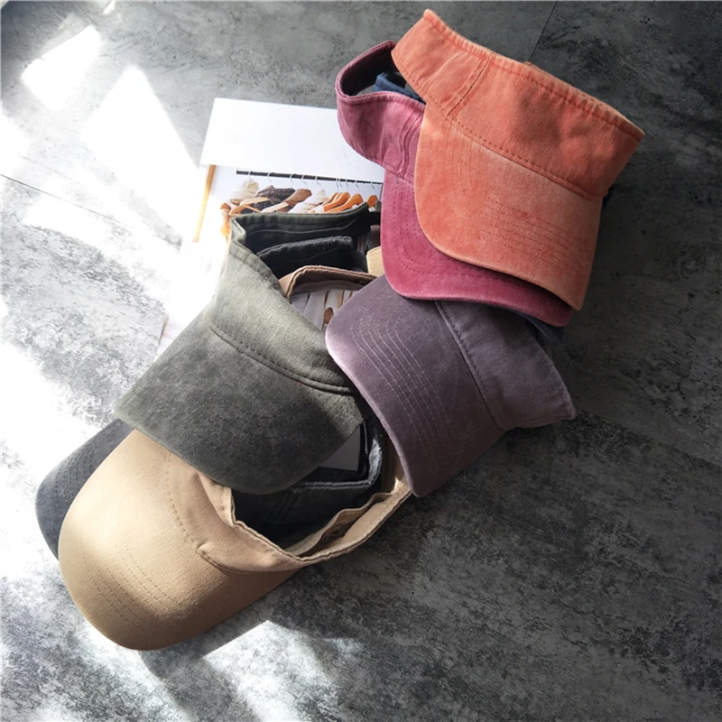 Wholesale Outdoor Adjustable Sun Visor Cap Golf Running Sports Women Custom Logo Wash Denim Sun Visor Hat