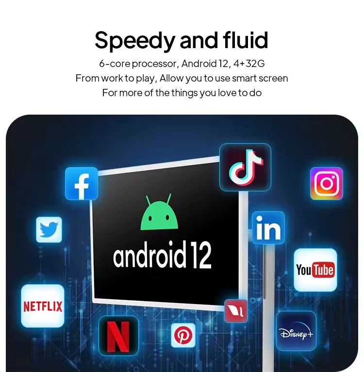 32 Inch  Movable TV Home Entertainment FHD LCD Wireless Touch Screen RK3399 Monitor Android Tablet Android 12 OS