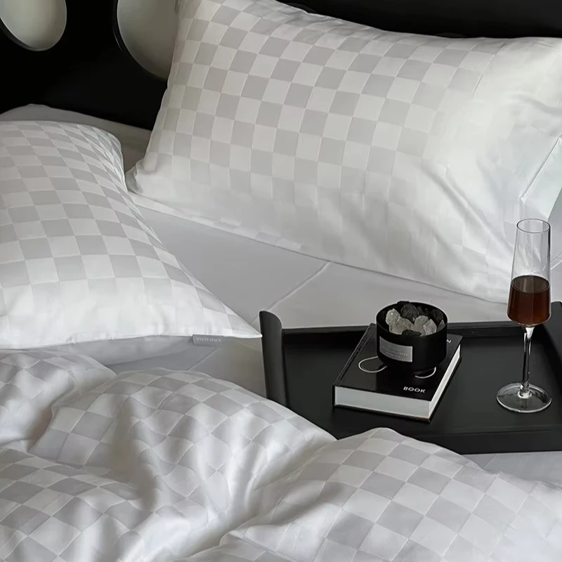 SANHOO Brand New Hotel Bedding Set Latest Models Sateen Bedroom Sets Sheets Chessboard Pattern Pure Cotton Bedding Set