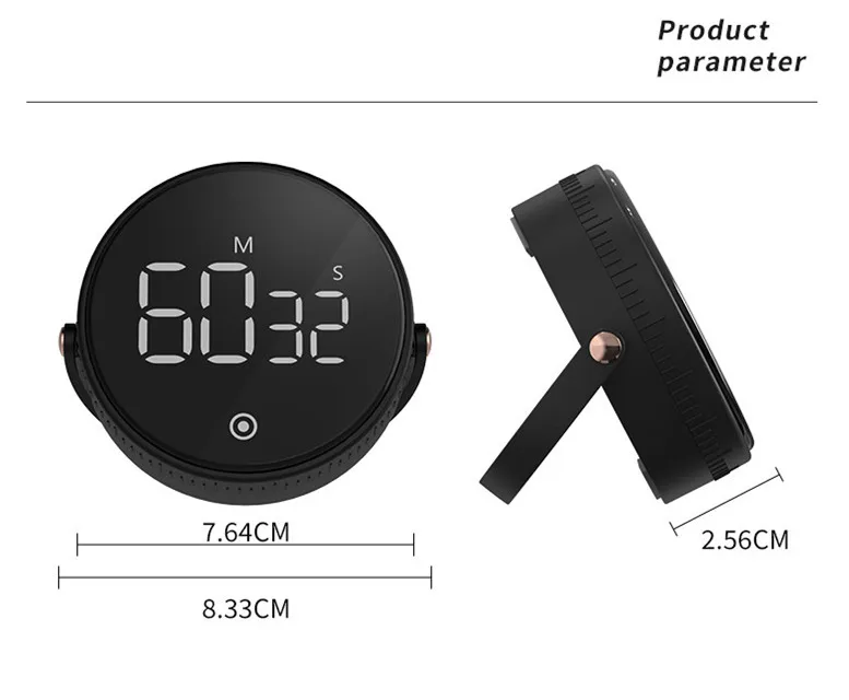 SE170006 New large screen rotary timer Kitchen desktop mute adjustable digital timer magnetizable