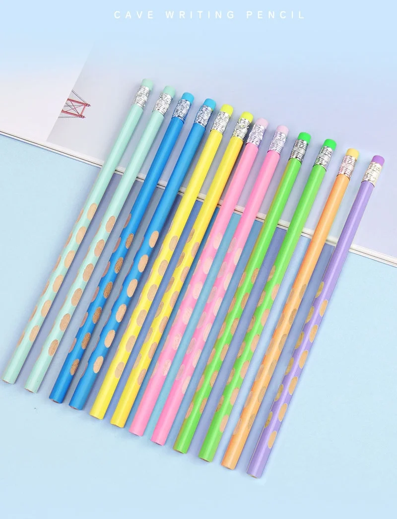 High Quality Custom Wooden Groove Pencil Set 30/50 HB Cute Cartoon Design Laser Engraved Name Logo Barrel Standard Pencils