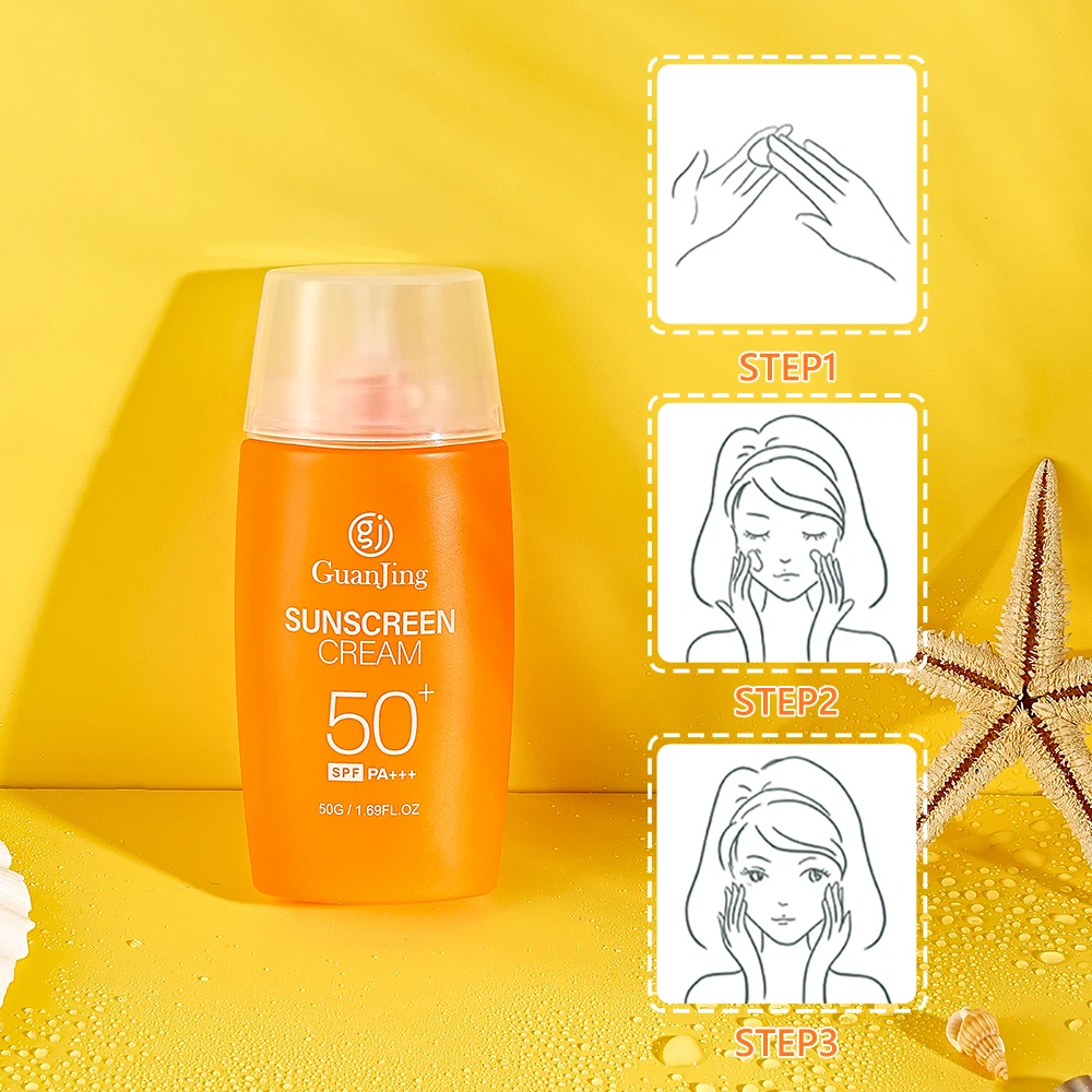 Солнцезащитный крем Guanjing с гиалуроновой кислотой для лица spf50 Па +++ мгновенное образование пленки против старения кожи солнцезащитный