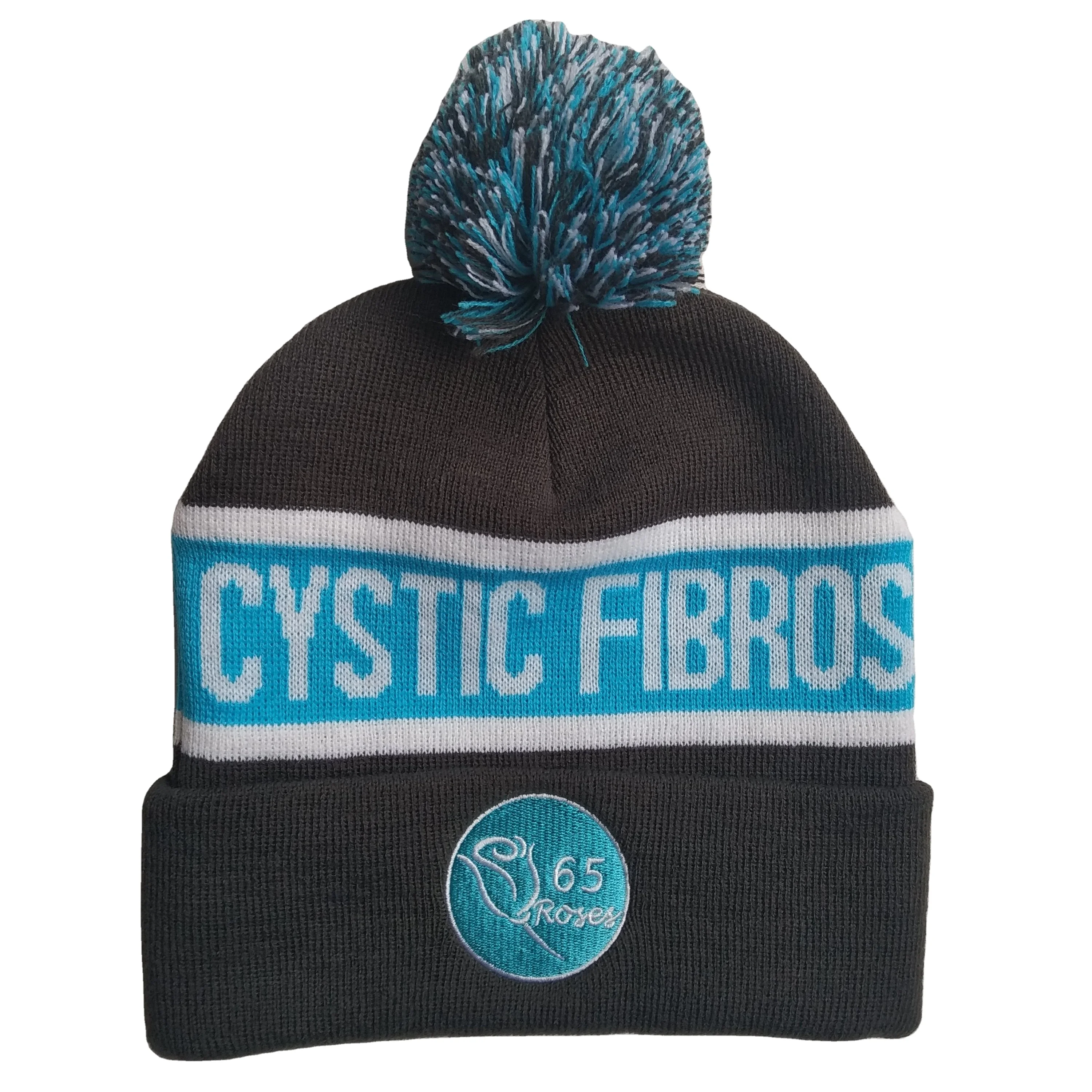 Модная черная вязаная теплая высококачественная акриловая жаккардовая облегающая шапка с вышивкой и Полосатыми Манжетами