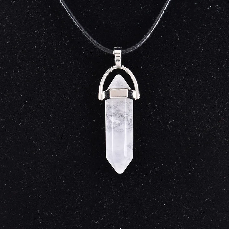 Hot selling natural crystal agate hexagonal column pendant diamond bullet necklace wholesale