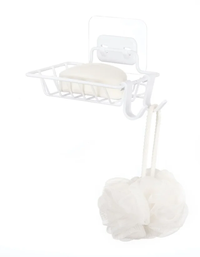 Top Sale Bathroom Accessories Drilling Free Stainless Steel Soap Dish Reusable With 2 Hooks