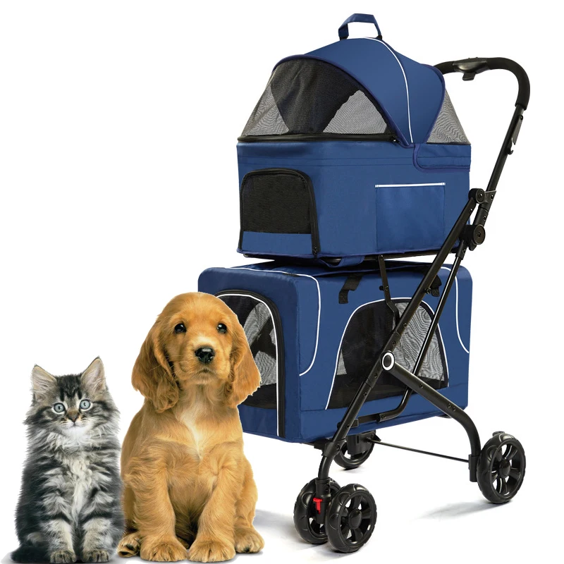 Double Pet Stroller for 2 Small Dogs or Cats Lightweight Foldable Stroller with Detachable Carrier for Outdoor Travel Camping