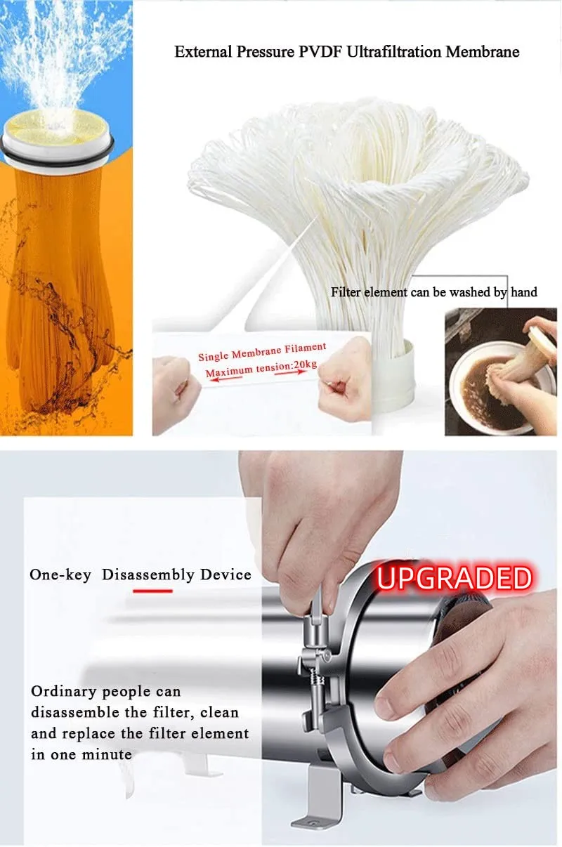 1000-10000L 0.01Micro Retain Mineral PVDF Ultrafiltration Sediment Washable Whole House Water Filter System for Household Use