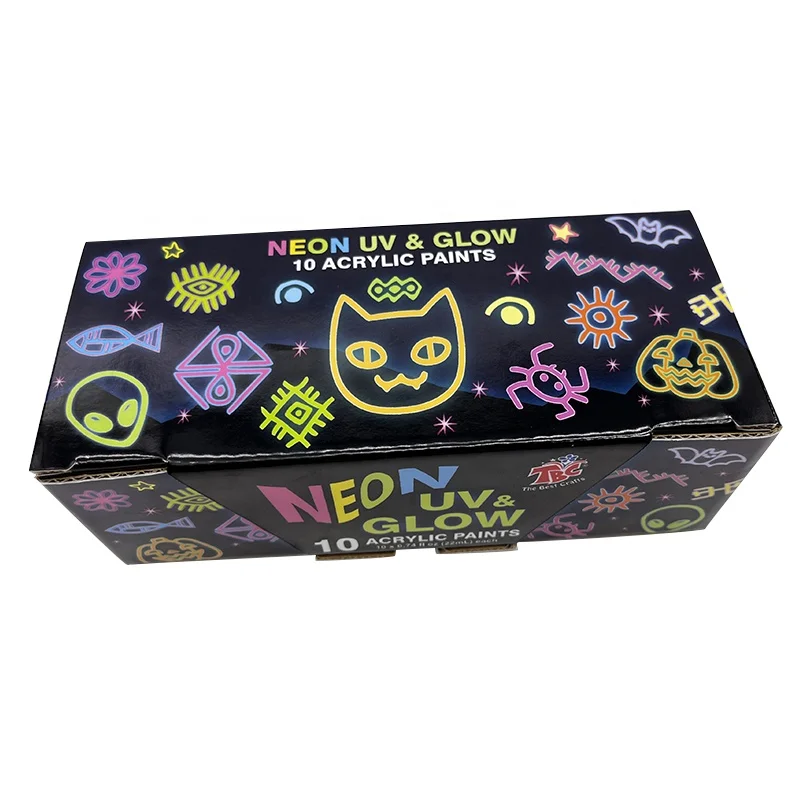 Non Toxic 10 Colors Neon Fluorescent Paints in the Dark 20ml Acrylic for Canvas Walls and Ornament Painting