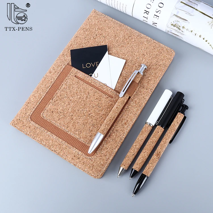 TTX new arrival Classic leather gift pen luxury Pu fur Wood grain black ballpoint pen with custom logo sustainable cork pen