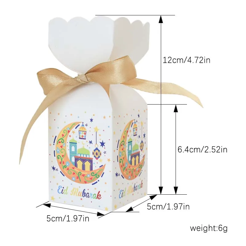 8 Designs Mixed Eid Mubarak Ramadan Candy Goodie  Gift Box With Ribbon Vase Shape Chocolate Box For Eid Party Decorations