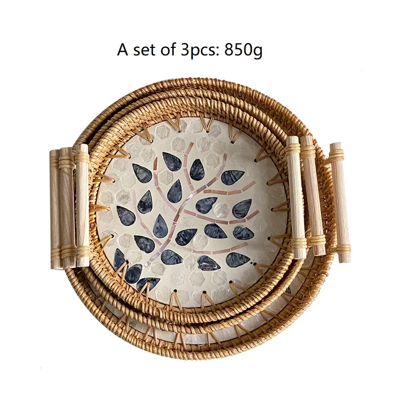 Лоток для подачи ротанга с перламутровым лотком мозаичный Плетеный сервировочный лоток во Вьетнаме оптом