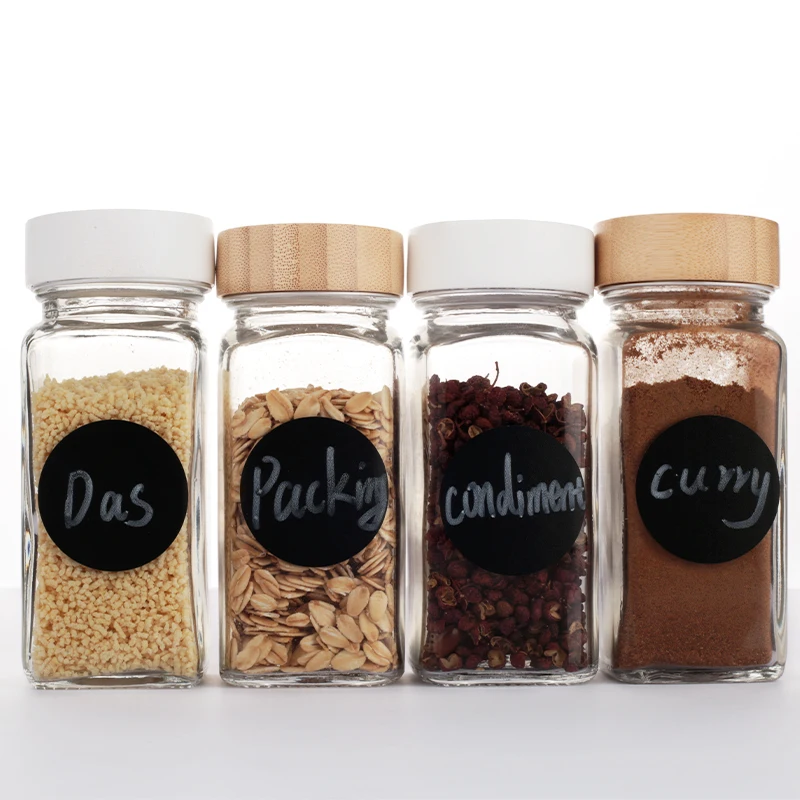 24 Piece Set Small Airtight 4oz Square Storage Glass Jars Canisters With Bamboo Lids For Kitchen Spice