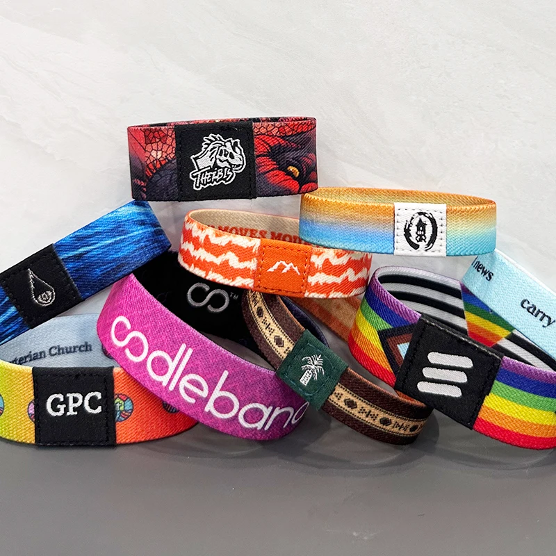 Custom Fashion Music Festival Ticket Access Control Elastic Wrist Strap Rfid Woven Wristband Bracelet