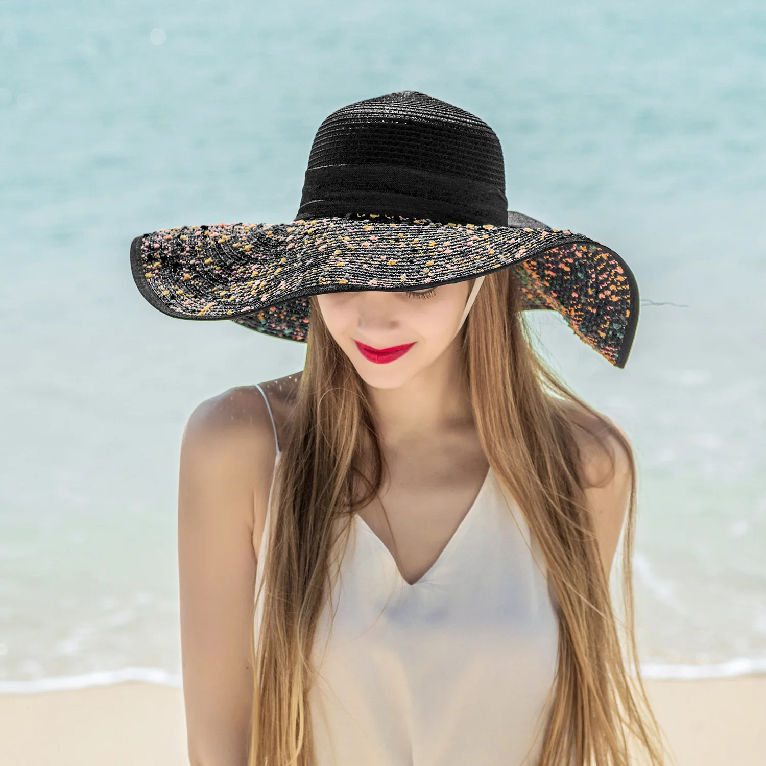 2021 Newest Summer Large Brim Straw Hat Women Bowknot Wide Brimmed Panama Hat INS Hot Outdoor Beach Sun Hat Oversize Cap