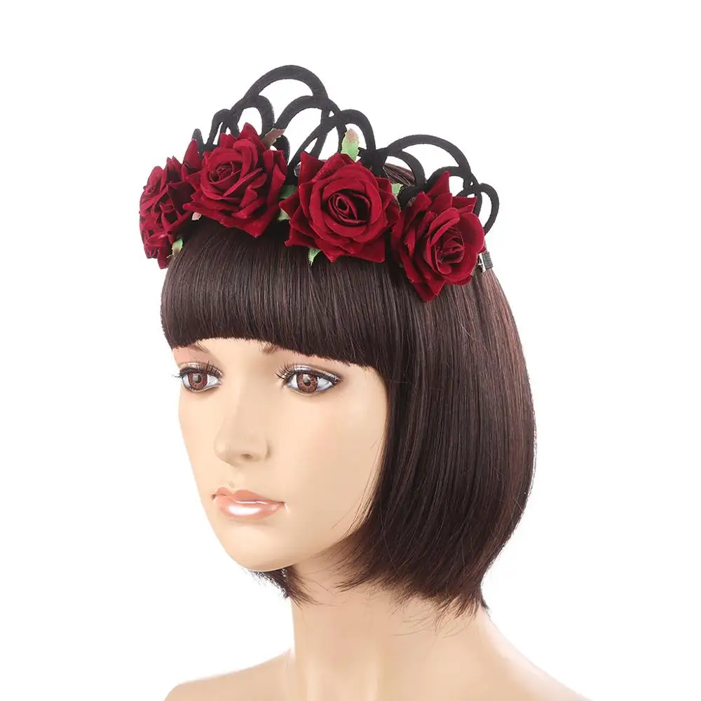 Halloween Fashion Women Headband Bohemian Style Rose Flower Crown Headband Ladies Elastic Hair Band Beach Hair Accessories