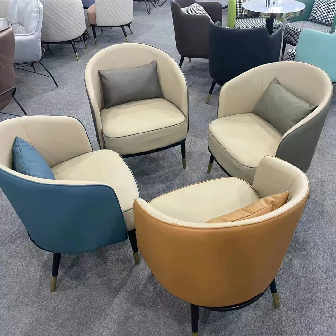 Luxury metal leg dining chair modern Accent Chair fabric leisure armchair with pillow