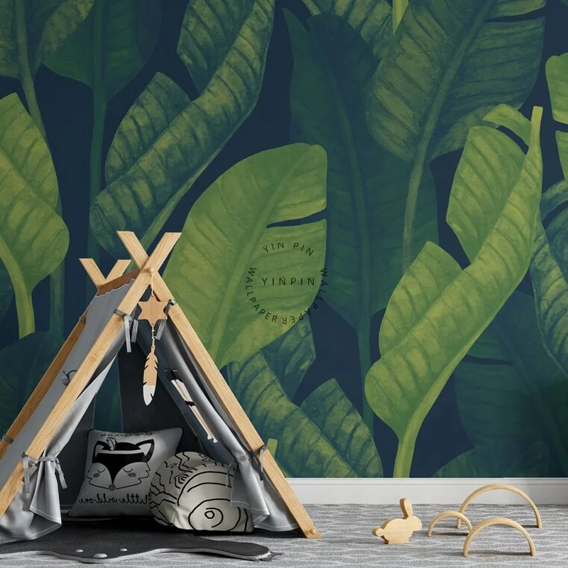 Green banana leaves self adhesive peel and stick wall murals wallpaper