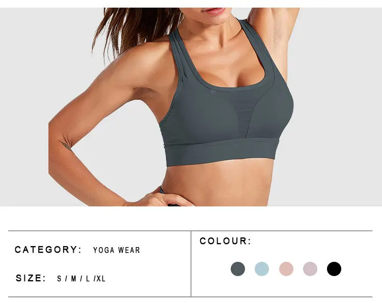 
0 Moq Back Pocket Sports Bra Underwear Shockproof Stripe Mesh Stitching Sports Vest For Women 