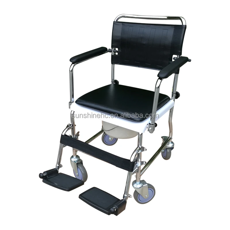 BA381 Foldable Heavy Duty Steel Commode Wheel Chair Removable With Seat And Armrest For Elderly Bedside Commode