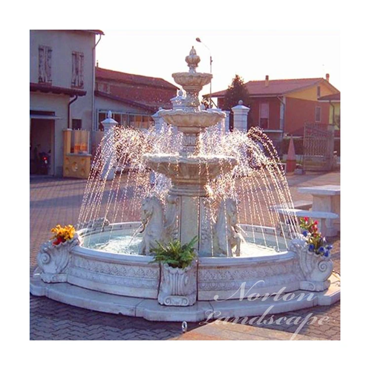 Outdoor Garden Decor Antique Stone Carving White Marble Horse Statues Water Fountain Prices